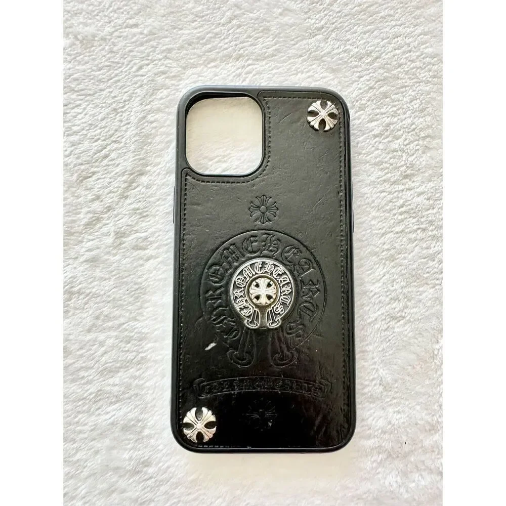 Black faux leather iPhone 12 phone case (pro max)